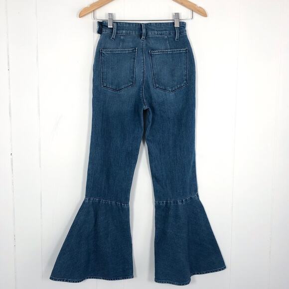 Frame Denim Flounce Flare Jean Crop High Rise Size 24 Copeland Blue Medium Wash - Picture 8 of 16